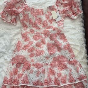 Stellah Pink and White Eyelet Dress